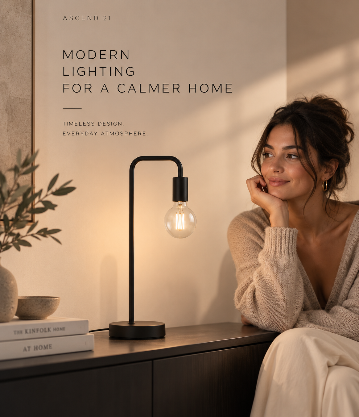 ASCEND 21 ARC BLACK™ Tischlampe Schwarz – 51 cm hohe Design-Tischleuchte aus Metall – Minimalistische Leuchte für Wohnzimmer, Schlafzimmer, Sideboard & Schreibtisch – ohne Leuchtmittel