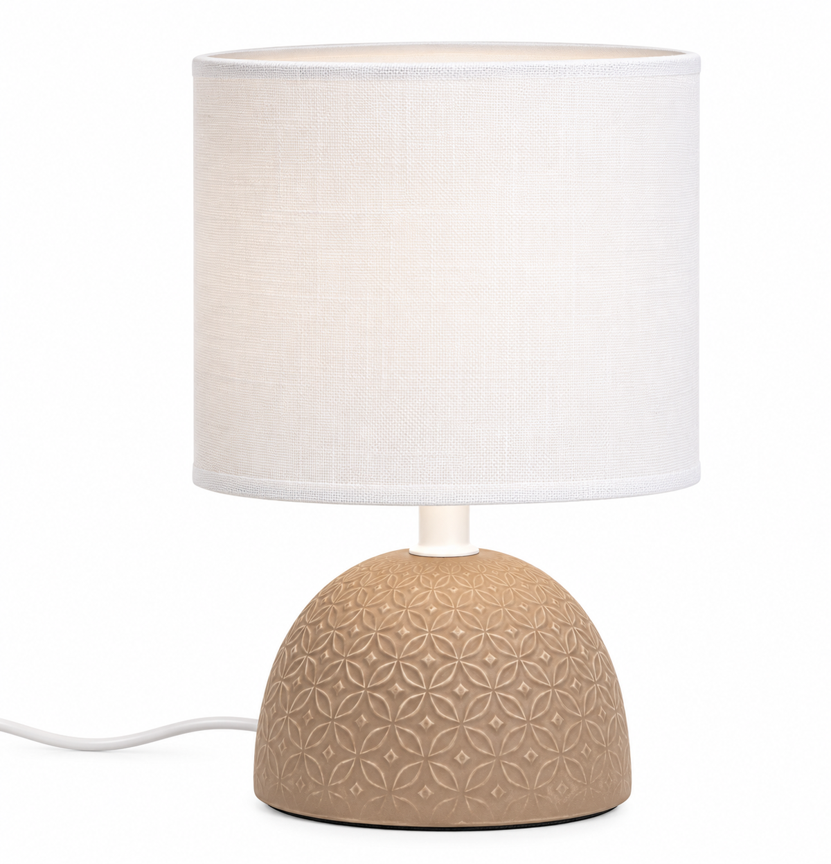 ASCEND 21 NORDIC RELIEF™ Tischlampe – Design-Tischleuchte mit strukturiertem Keramikfuß & weißem Stoffschirm – Beige – für Schlafzimmer, Wohnzimmer & Sideboard