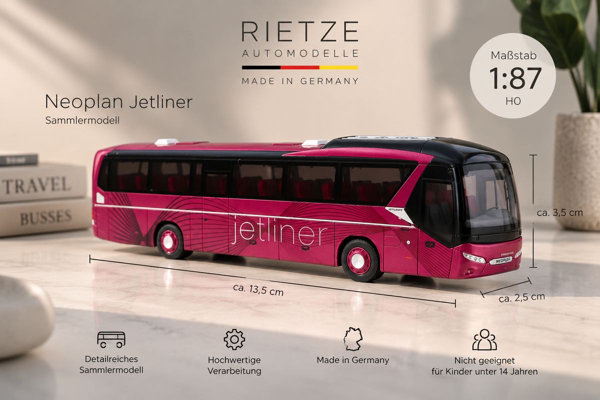 Rietze Neoplan Jetliner – Busmodell in Magenta | Sammlermodell Made in Germany
