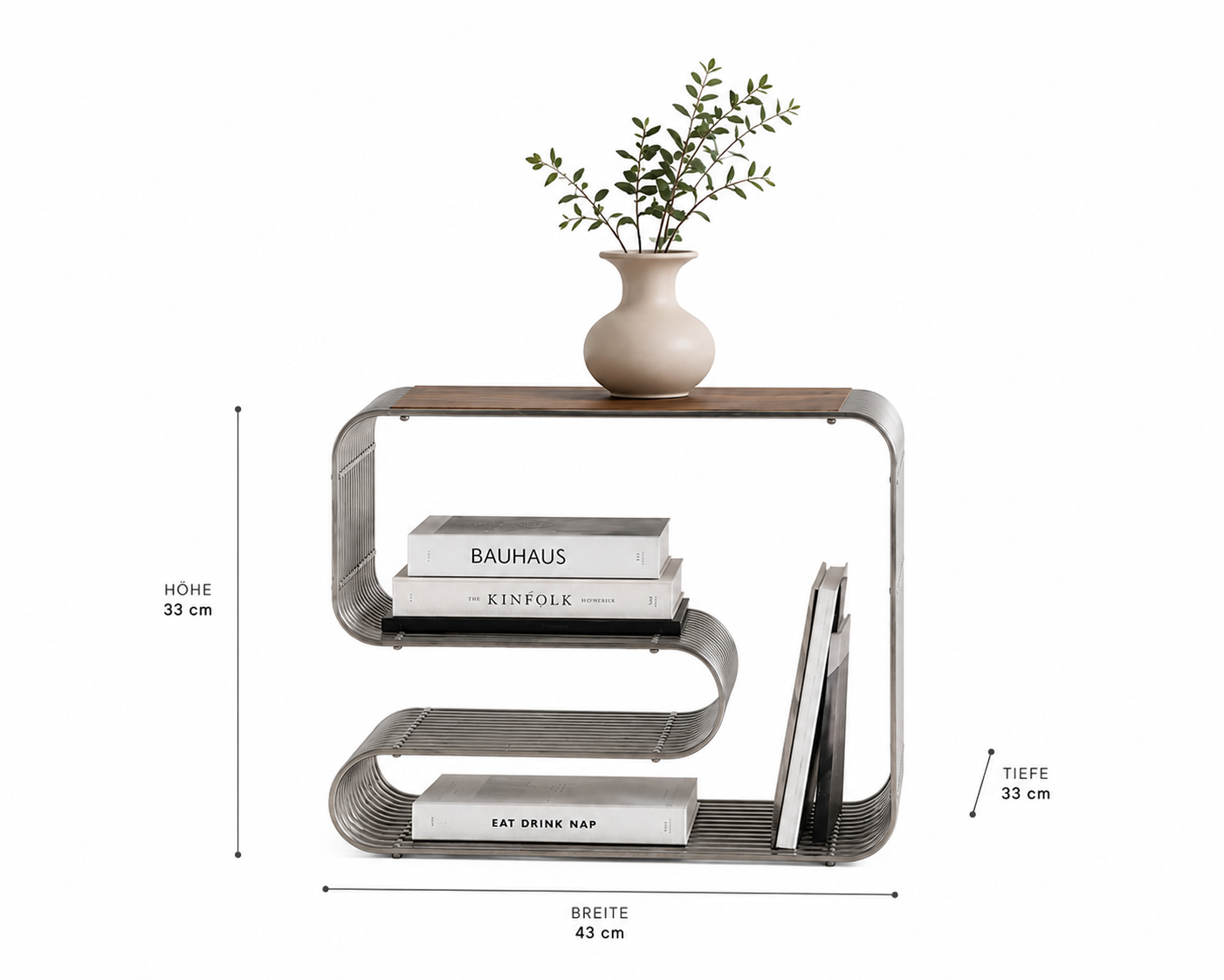 ASCEND 21 Nordic Loop – Moderner Design-Beistelltisch aus Metall – Minimalistischer Sofatisch mit integriertem Bücherregal & Zeitschriftenhalter – Skandinavischer Wohnzimmertisch für Wohnzimmer, Schlafzimmer & Lounge