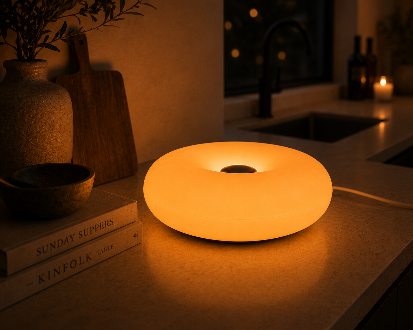 ASCEND 21 Orbit Glow Design LED Lampe Orange – Futuristische Tischlampe im Space-Age Stil – Modernes Ambientelicht für Wohnzimmer, Schlafzimmer & Homeoffice