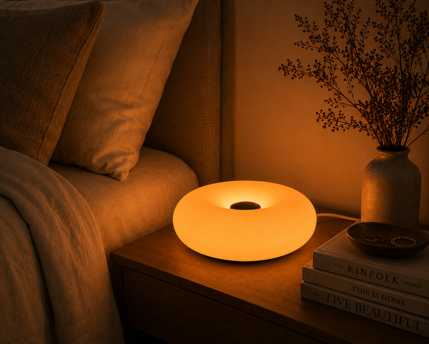 ASCEND 21 Orbit Glow Design LED Lampe Orange – Futuristische Tischlampe im Space-Age Stil – Modernes Ambientelicht für Wohnzimmer, Schlafzimmer & Homeoffice