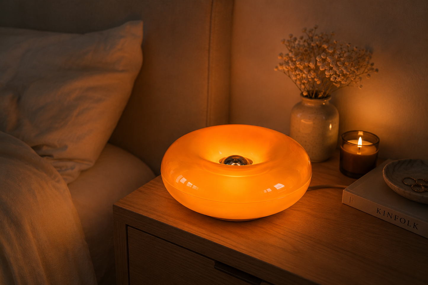 ASCEND 21 OrbitGlow Glass – Design LED Tischlampe aus Glas – Futuristische Space-Age Leuchte mit warmem Ambientelicht – USB-Lampe für Wohnzimmer, Schlafzimmer & Homeoffice