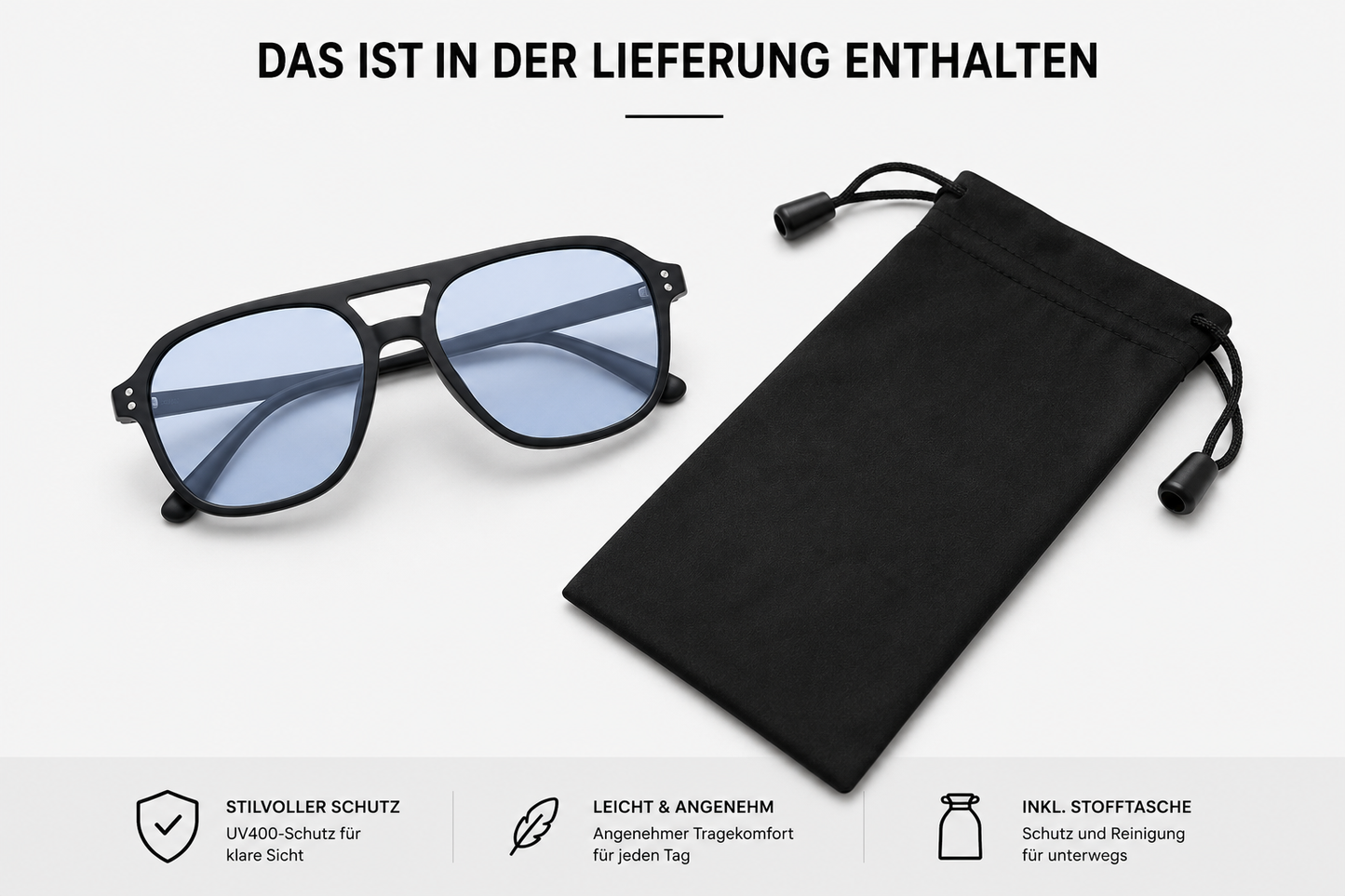 ASCEND21 Blue Horizon Sonnenbrille – Unisex Sonnenbrille mit blauen Gläsern & transparentem Rahmen – Leichte Fashion Sonnenbrille für Sommer, Freizeit, Strand & City-Looks