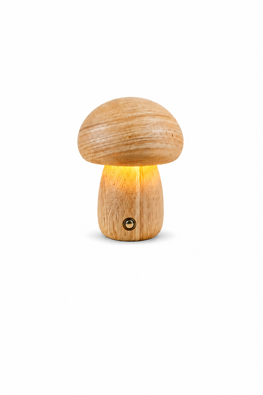 Wooden Mushroom Design Tischlampe aus Echtholz – Moderne Pilzlampe mit warmem Ambientelicht – Stilvolle Holzlampe für Wohnzimmer, Schlafzimmer & Schreibtisch
