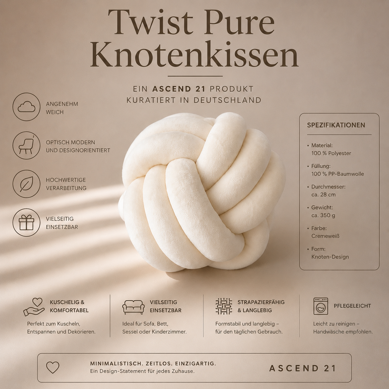 Limitiertes Twist Pure Knotenkissen Weiß – stylisch & gemütlich
