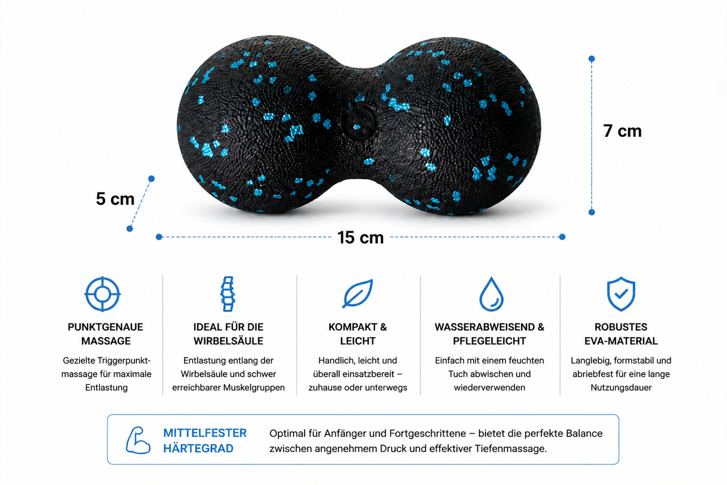 PEANUTROLL® Faszienrolle Erdnussform – Double Ball Massageball für Rücken, Nacken & Wirbelsäule – Triggerpunkt Massage zur Muskelentspannung & Regeneration – EVA Faszienball mittelfest