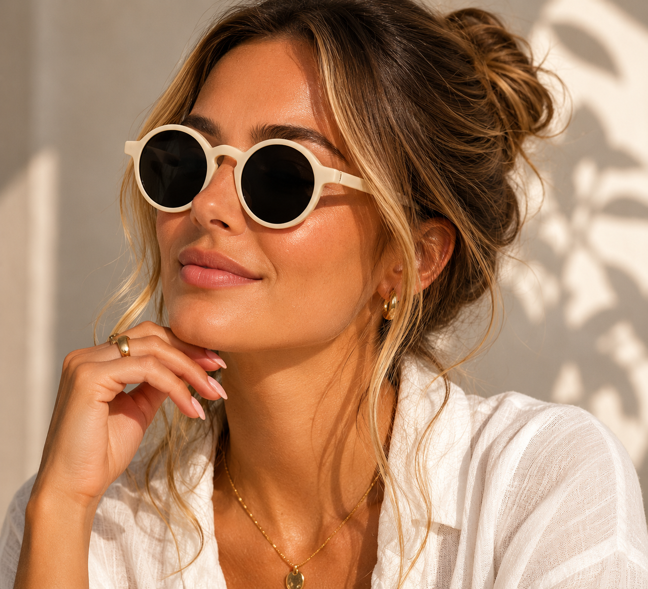 ASCEND 21 Soléa Deko-Sonnenbrille Beige-Weiß – Mediterrane Dekobrille im minimalistischen Design – Stilvolles Wohnaccessoire für Regal, Sideboard, Schaufenster & Fotostyling