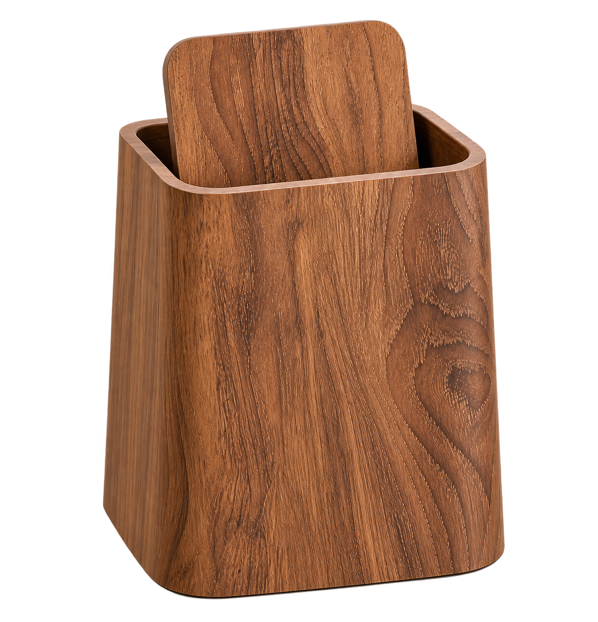 ASCEND 21 Nordic Grain Bin Mülleimer mit Deckel – Moderner Abfalleimer in Holzoptik – Kompakter Papierkorb aus Kunststoff für Badezimmer, Schlafzimmer, Büro & Wohnzimmer – Braun