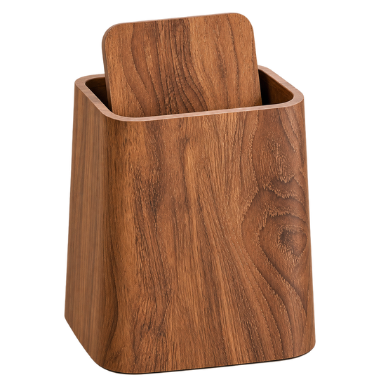 ASCEND 21 Nordic Grain Bin Mülleimer mit Deckel – Moderner Abfalleimer in Holzoptik – Kompakter Papierkorb aus Kunststoff für Badezimmer, Schlafzimmer, Büro & Wohnzimmer – Braun