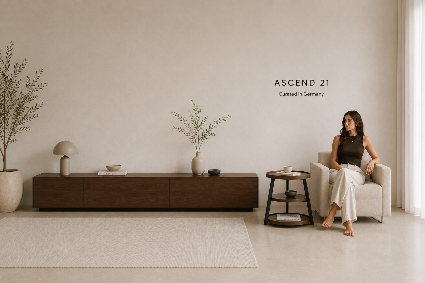 ASCEND 21 Nordic Tier Beistelltisch – Runder Ablagetisch mit 3 Ebenen – Holzoptik mit Metallgestell – Moderner Sofatisch für Wohnzimmer & Schlafzimmer
