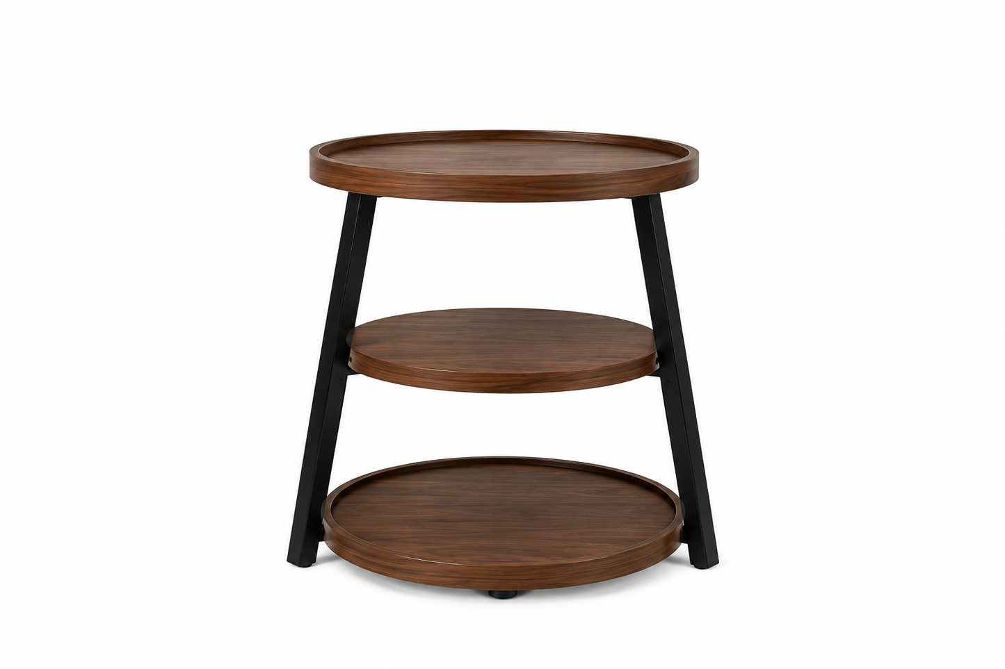ASCEND 21 Nordic Tier Beistelltisch – Runder Ablagetisch mit 3 Ebenen – Holzoptik mit Metallgestell – Moderner Sofatisch für Wohnzimmer & Schlafzimmer
