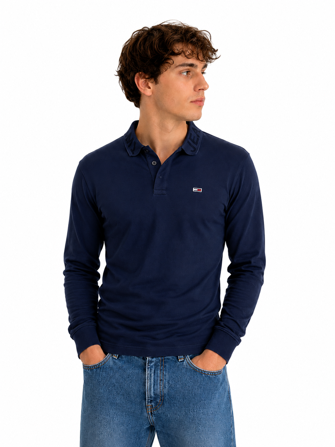 Tommy Jeans Langarm Poloshirt Navy Größe S