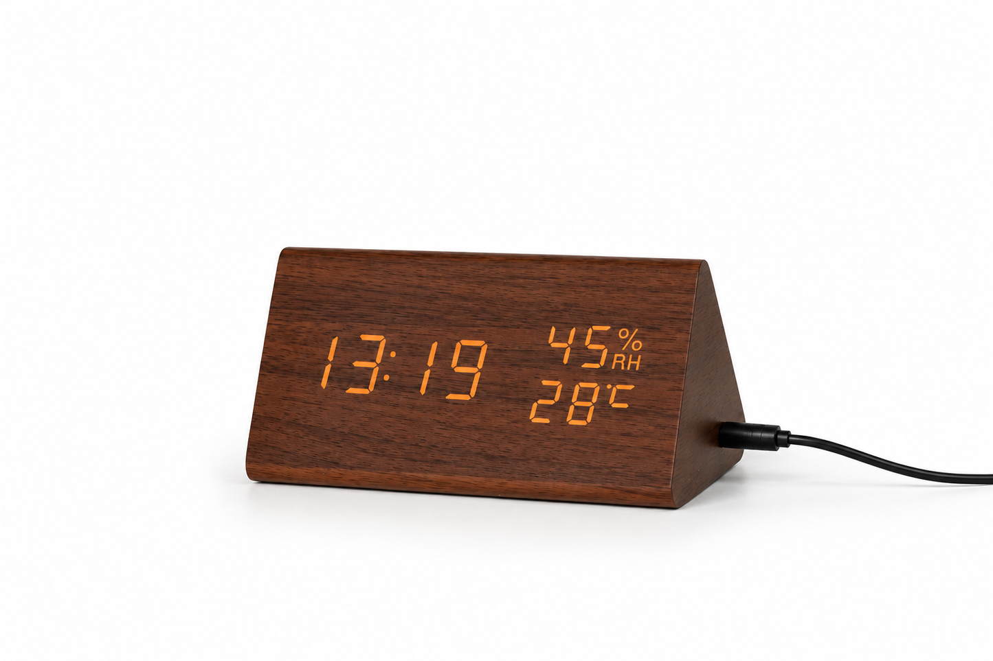 ASCEND 21 Nordic Time – Digitale LED Tischuhr in Holzoptik – Wecker mit Temperatur- & Luftfeuchtigkeitsanzeige – Modernes Design für Schreibtisch, Nachttisch & Büro – Sprachsteuerung & USB-Betrieb