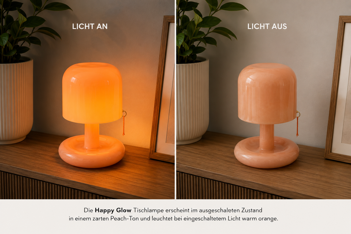 ASCEND 21 Happy Glow Mini LED Tischlampe Orange – Moderne Retro Pilzlampe für Schlafzimmer, Wohnzimmer & Fensterbank – Cozy Mood Light im Design Look