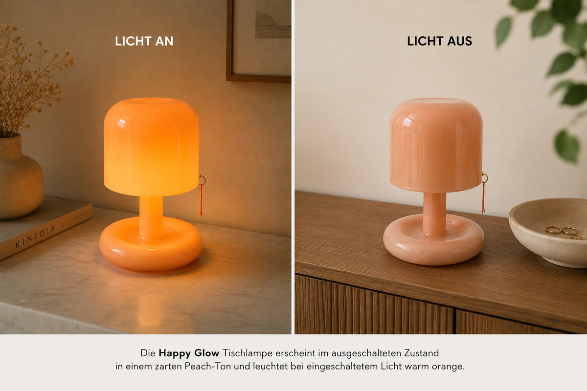 ASCEND 21 Happy Glow Mini LED Tischlampe Orange – Moderne Retro Pilzlampe für Schlafzimmer, Wohnzimmer & Fensterbank – Cozy Mood Light im Design Look