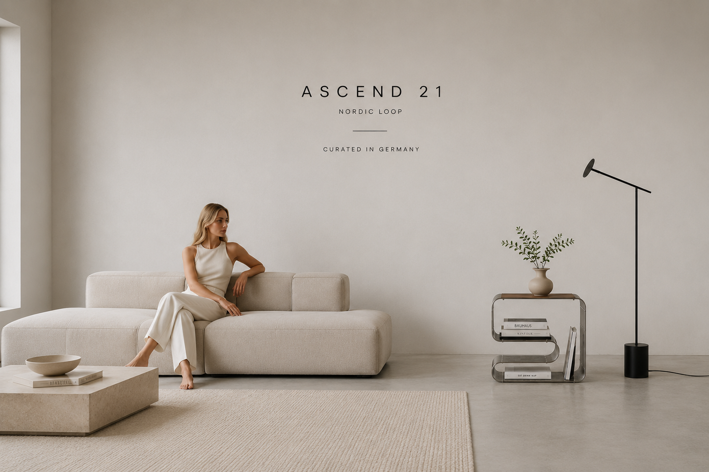 ASCEND 21 Nordic Loop – Moderner Design-Beistelltisch aus Metall – Minimalistischer Sofatisch mit integriertem Bücherregal & Zeitschriftenhalter – Skandinavischer Wohnzimmertisch für Wohnzimmer, Schlafzimmer & Lounge