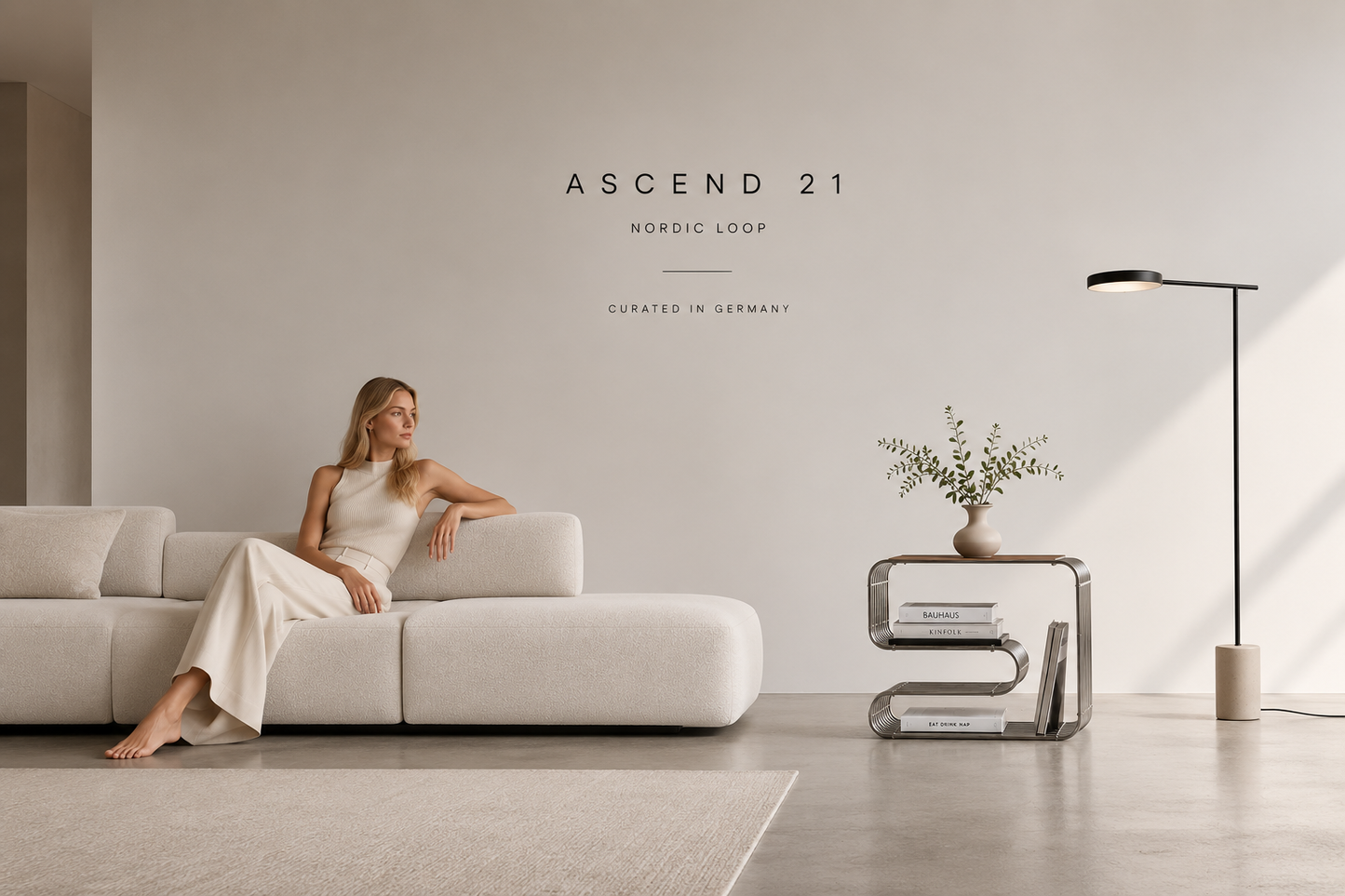 ASCEND 21 Nordic Loop – Moderner Design-Beistelltisch aus Metall – Minimalistischer Sofatisch mit integriertem Bücherregal & Zeitschriftenhalter – Skandinavischer Wohnzimmertisch für Wohnzimmer, Schlafzimmer & Lounge