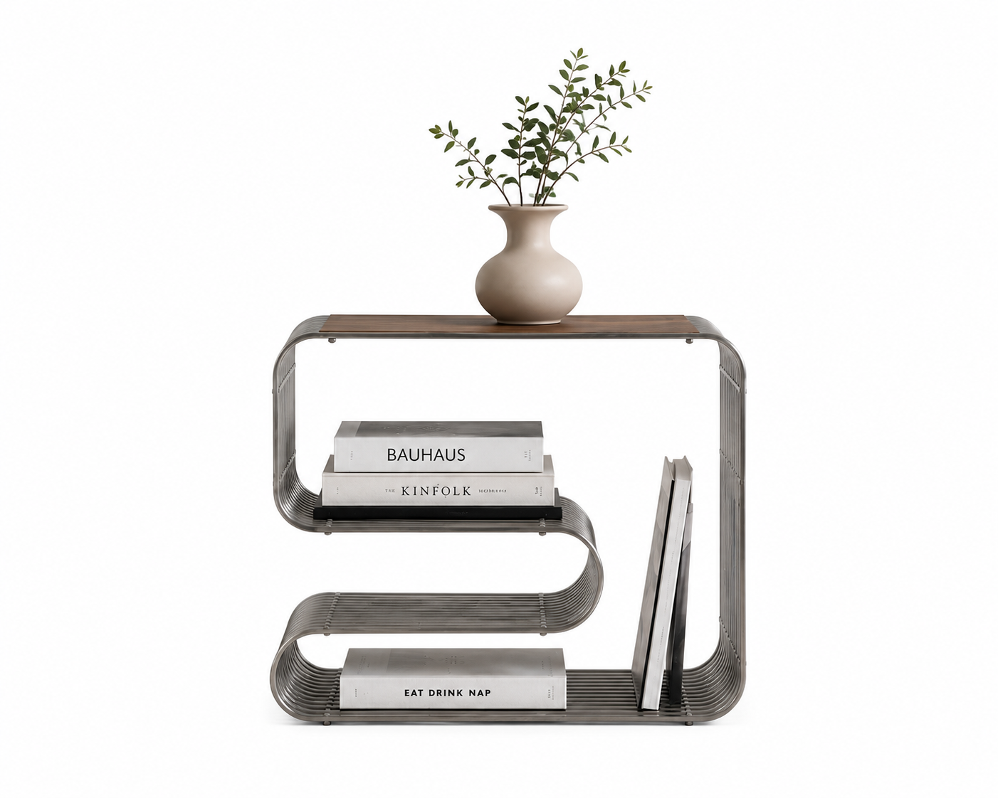 ASCEND 21 Nordic Loop – Moderner Design-Beistelltisch aus Metall – Minimalistischer Sofatisch mit integriertem Bücherregal & Zeitschriftenhalter – Skandinavischer Wohnzimmertisch für Wohnzimmer, Schlafzimmer & Lounge