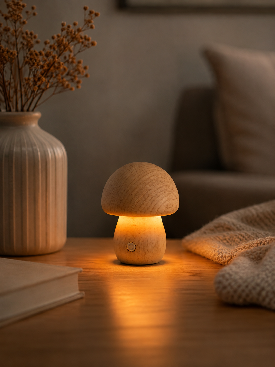 ASCEND 21 Nordic Mushroom Light – Dekorative Pilzlampe in Holzoptik für stilvolle Wohnräume – Modernes Stimmungslicht