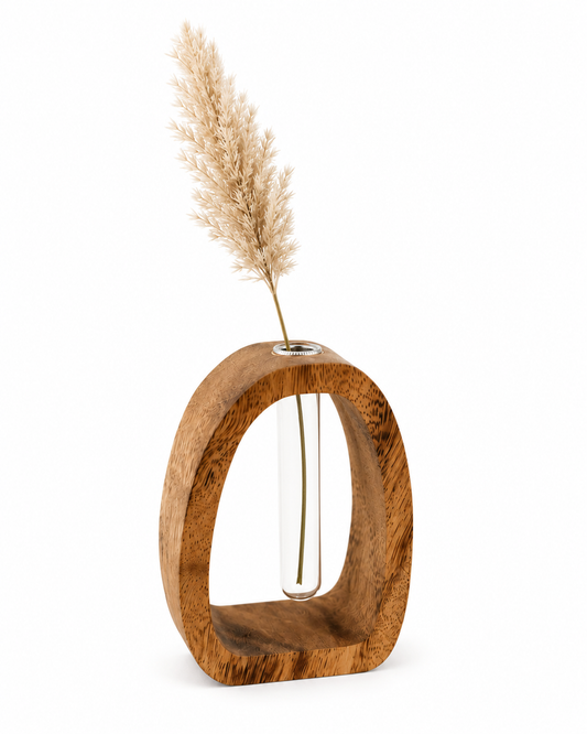 ASCEND 21 Timber Glow Holz-Dekovase – Moderne Vase aus Holz für Trockenblumen & Pampasgras, Skandinavische Deko für Wohnzimmer, Schlafzimmer & Esszimmer