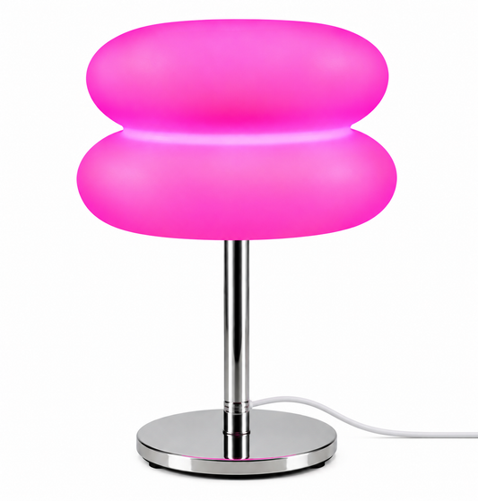 ASCEND 21 Rosé Halo™ – Pinke Design Tischlampe mit Doppel-Schirm & Chromfuß | Moderne Ambientebeleuchtung für Wohnzimmer & Schlafzimmer