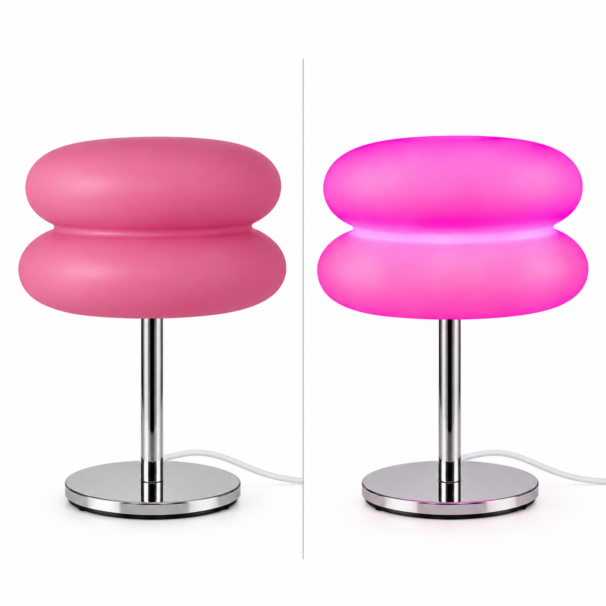 ASCEND 21 Rosé Halo™ – Pinke Design Tischlampe mit Doppel-Schirm & Chromfuß | Moderne Ambientebeleuchtung für Wohnzimmer & Schlafzimmer