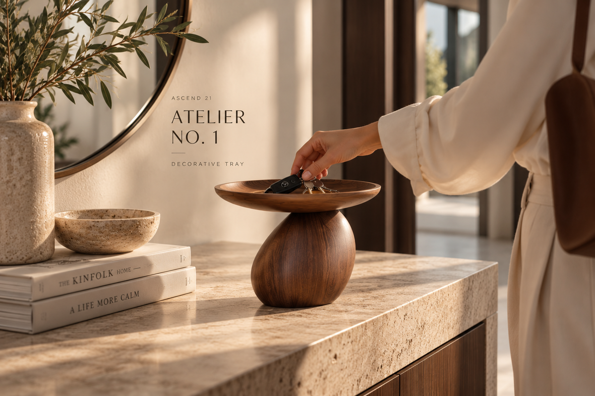 ASCEND 21 Atelier No. 1 – Dekoschale in Walnuss-Optik – Moderne Schlüsselablage mit skulpturalem Design – Elegante Ablageschale für Schmuck, Schlüssel & Accessoires – Deko für Wohnzimmer, Flur & Sideboard