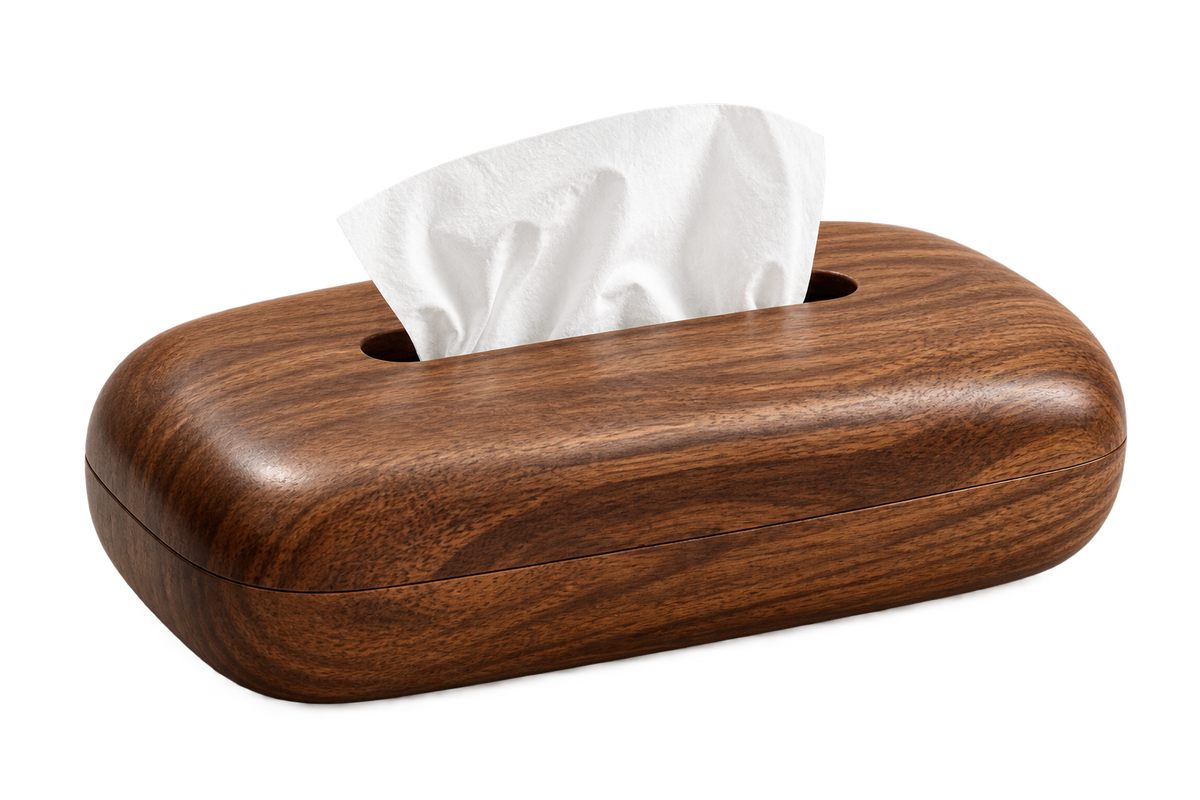 ASCEND 21 Nordic Curve – Kosmetiktuchbox aus Holz in Walnuss-Optik – Elegante Taschentuchbox mit abgerundetem Design – Moderne Tissue Box für Badezimmer, Wohnzimmer, Schlafzimmer & Büro – 22 × 13 × 6 cm