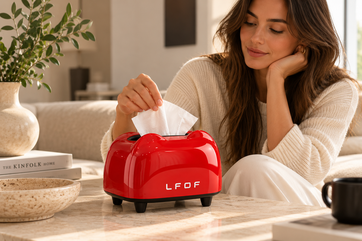 ASCEND 21 Poppy Box Taschentuchbox Rot – Retro Design Taschentuchspender mit Hochglanz-Optik – Dekorative Kosmetiktücherbox für Wohnzimmer, Schlafzimmer, Bad & Büro