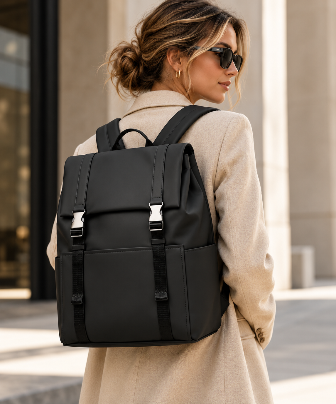 ASCEND 21 Urban Voyager Rucksack Schwarz – Moderner Business Rucksack für Herren & Damen – Minimalistischer Laptop Rucksack mit Schnallenverschluss – Reiserucksack für Büro, Uni & Alltag – 46 x 35 x 15 cm
