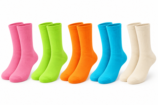 ASCEND 21 Color Pop Socks – 5 Paar bunte Socken für Damen & Herren – Farbige Crew Socken im 5er-Set – Gerippte Sportsocken in Rosa, Grün, Orange, Türkis & Creme – Retro Tennissocken für Alltag, Freizeit & Streetwear