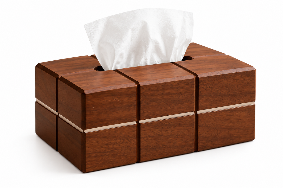 ASCEND 21 Noble Grid – Kosmetiktuchbox aus Holz in Walnuss-Optik – Elegante Tissue Box mit geometrischem Design – Moderne Taschentuchbox für Badezimmer, Wohnzimmer & Büro – 19 × 13 × 10 cm