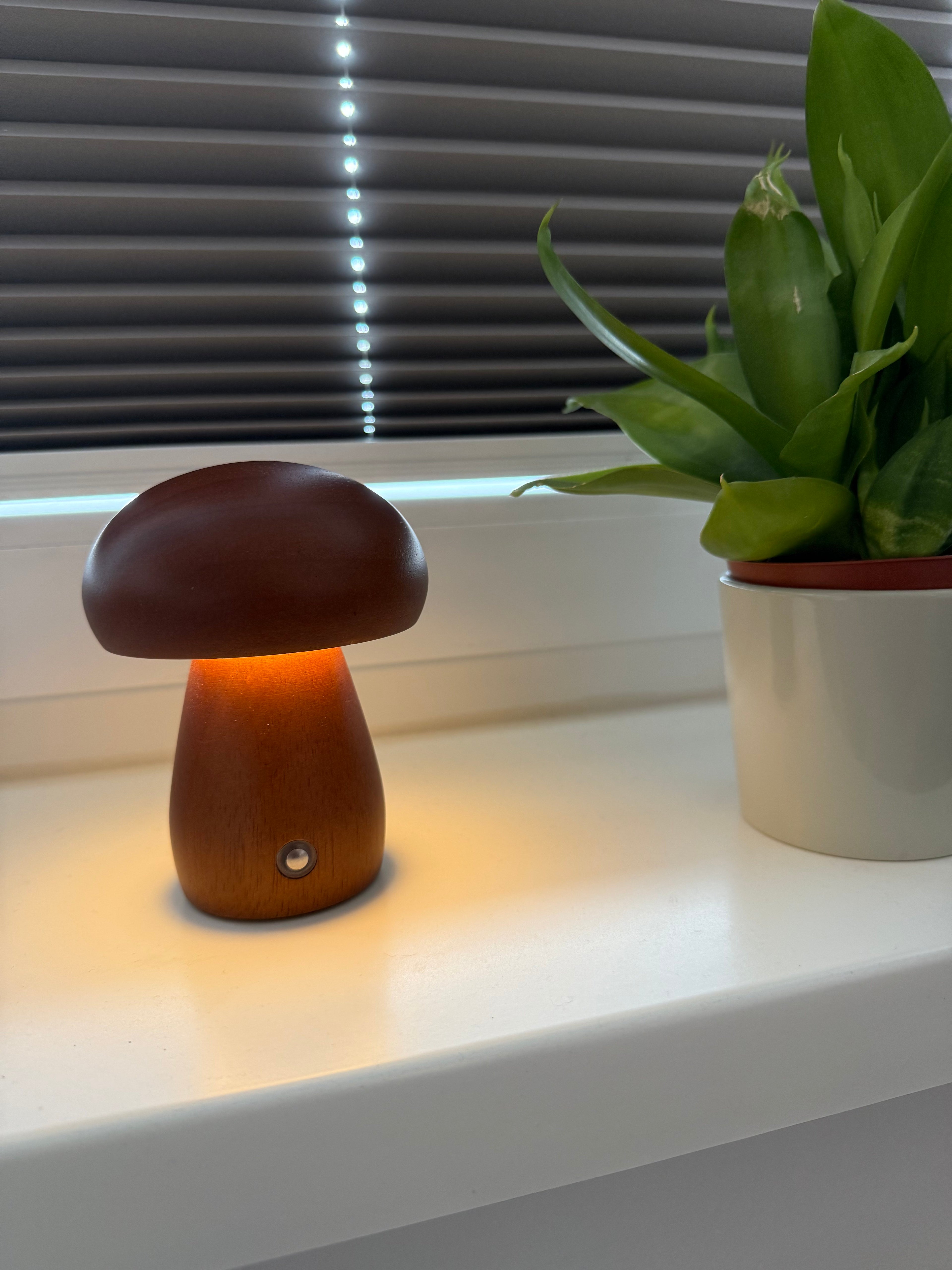 Mini Akku-Pilzlampe "Amber Wood" - edles Design