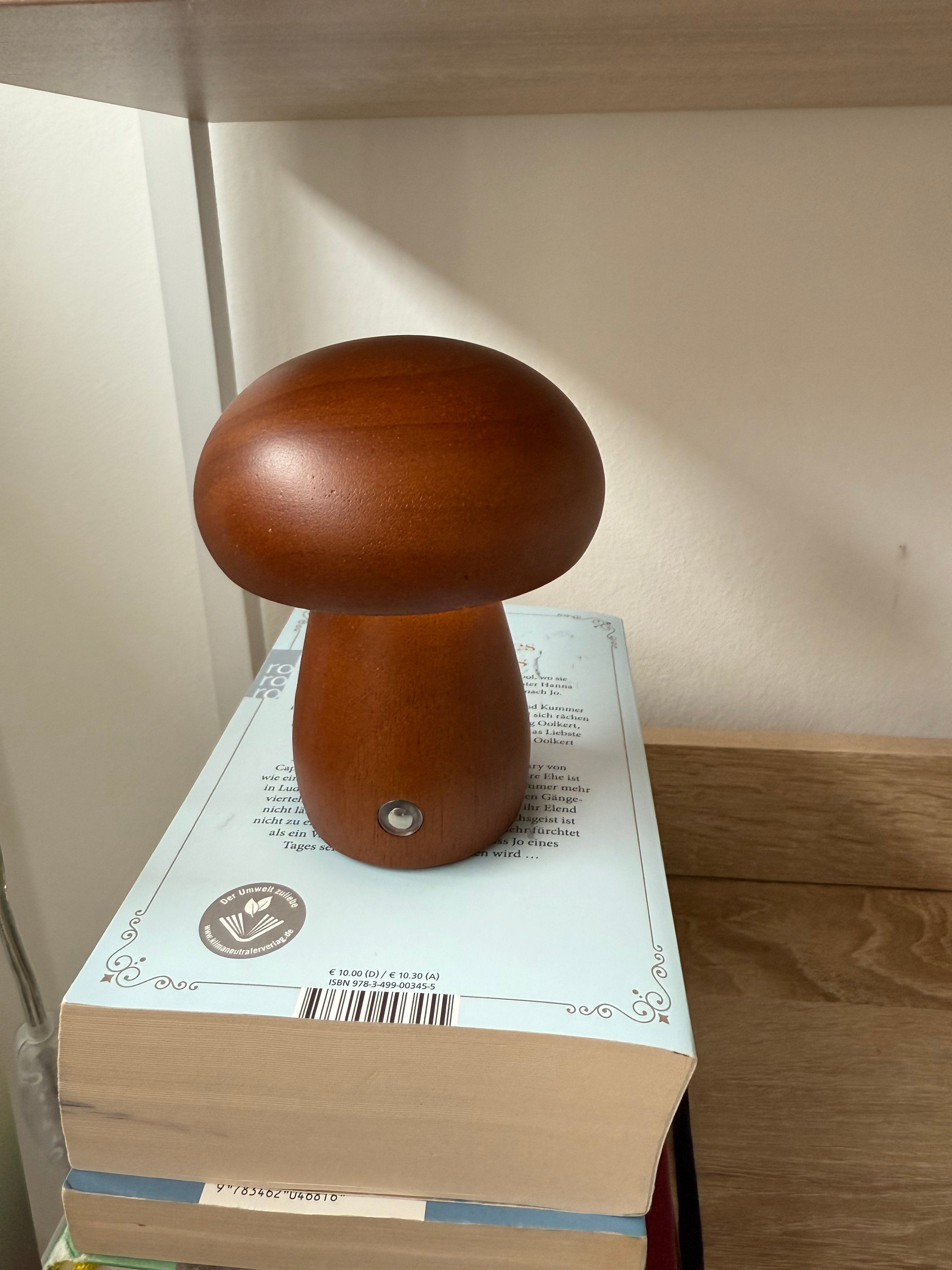Mini Akku-Pilzlampe "Amber Wood" - edles Design