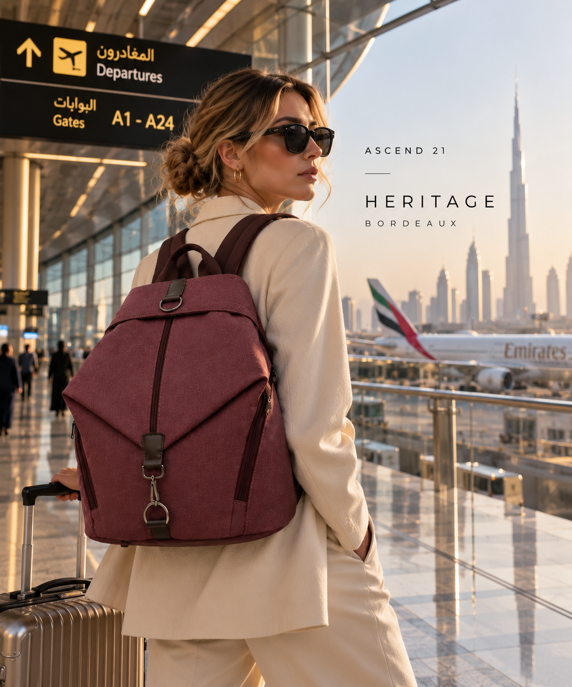 ASCEND 21 Heritage Bordeaux – Vintage Rucksack Damen & Herren – Moderner Canvas Rucksack mit Reißverschluss – Eleganter City Rucksack für Alltag, Uni, Freizeit & Reisen – 38 x 31 x 16 cm