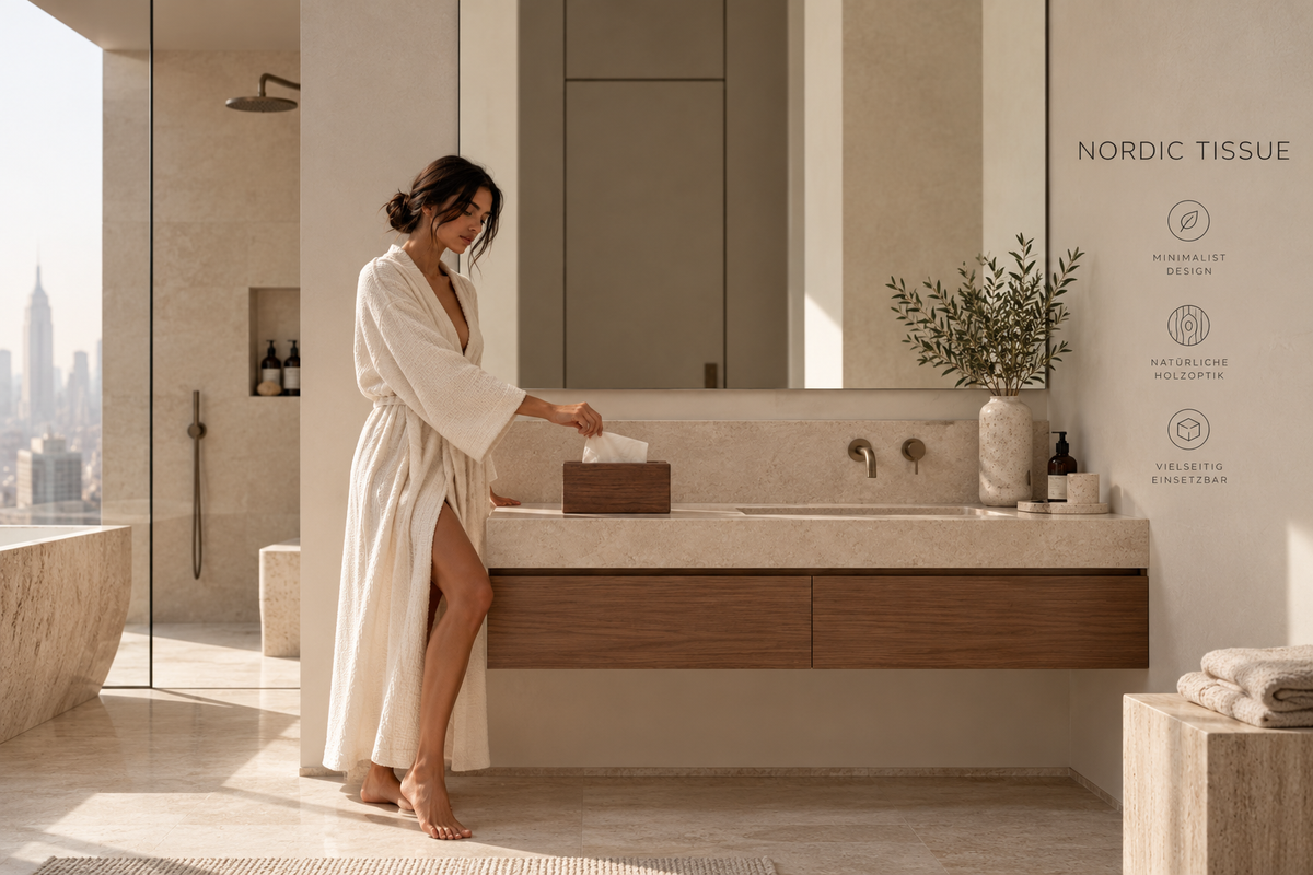 ASCEND 21 Nordic Tissue Walnut – Taschentuchbox aus Holz in Walnuss-Optik – Rechteckiger Taschentuchspender mit Schlitzöffnung – Minimalistische Kosmetiktuchbox für Badezimmer, Wohnzimmer, Schlafzimmer & Büro – 19,5 × 12 × 8,5 cm