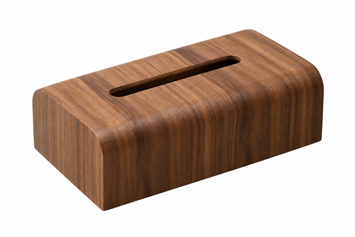 ASCEND 21 NOYER ARCH – Premium Taschentuchbox in edler Walnuss-Optik – Minimalistische Kosmetiktuchbox mit abgerundeten Kanten – Eleganter Taschentuchspender im Japandi Design für Wohnzimmer, Badezimmer & Büro – 26,5 × 14 × 8,5 cm