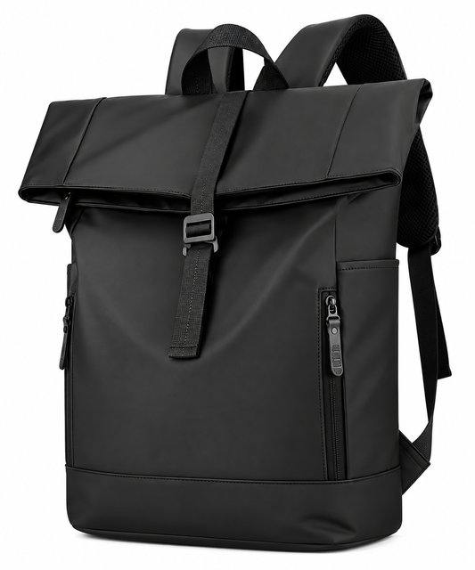 ASCEND 21 UrbanFlex Black – Rolltop Rucksack Herren & Damen – Moderner Laptop Rucksack mit erweiterbarem Stauraum – Schwarzer Business Rucksack mit Reißverschlussfächern für Arbeit, Uni, Alltag & Reisen
