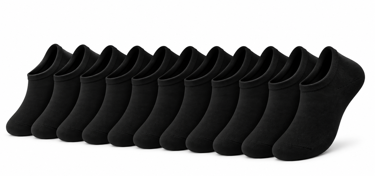 ASCEND 21 Sneaker Socken Damen & Herren – 10 Paar Schwarze Füßlinge Größe 39–44 – Unsichtbare Low Cut Sneakersocken mit Anti-Rutsch-Silikon – Atmungsaktive Kurzsocken für Sport, Alltag & Freizeit