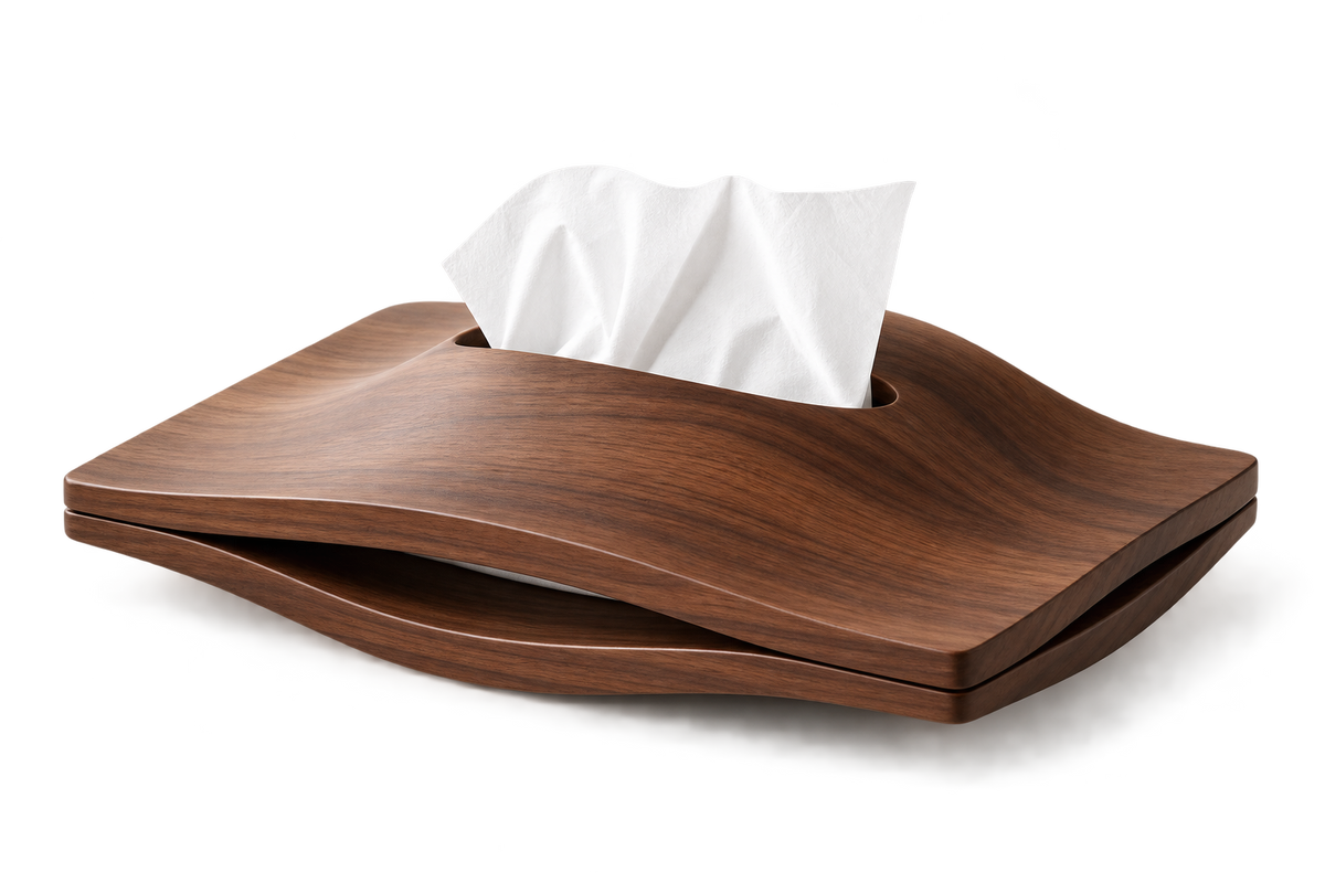 ASCEND 21 Nuvora Walnut – Tissue Box in Walnuss-Optik – Elegante Taschentuchbox Holz-Design mit geschwungener Form – Moderner Kosmetiktücher Spender für Wohnzimmer, Schlafzimmer, Bad & Büro