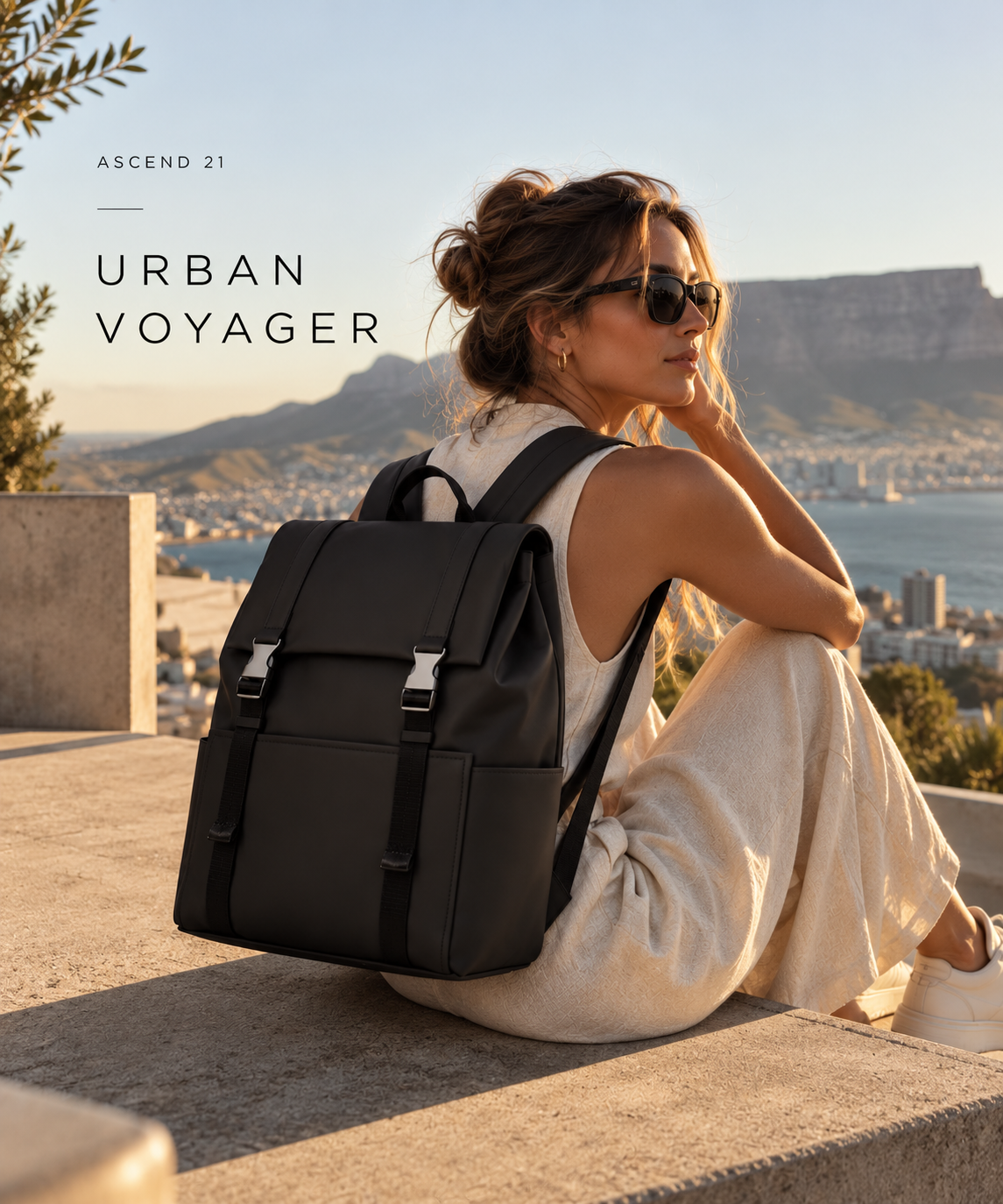 ASCEND 21 Urban Voyager Rucksack Schwarz – Moderner Business Rucksack für Herren & Damen – Minimalistischer Laptop Rucksack mit Schnallenverschluss – Reiserucksack für Büro, Uni & Alltag – 46 x 35 x 15 cm