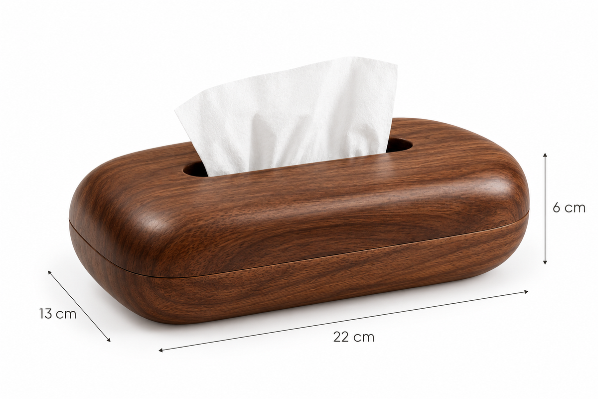 ASCEND 21 Nordic Curve – Kosmetiktuchbox aus Holz in Walnuss-Optik – Elegante Taschentuchbox mit abgerundetem Design – Moderne Tissue Box für Badezimmer, Wohnzimmer, Schlafzimmer & Büro – 22 × 13 × 6 cm