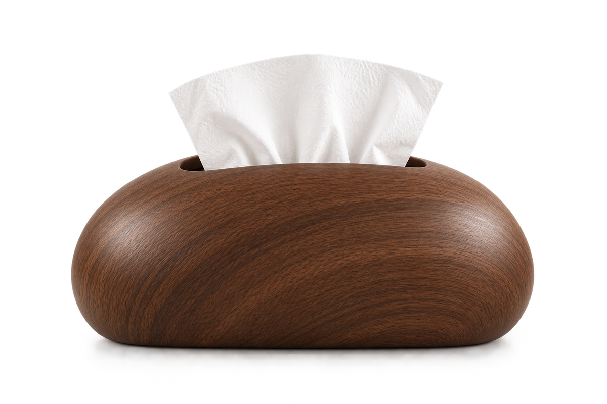ASCEND 21 NUVORA – Premium Design Tissue Box Dark Walnut | Dekorative Kosmetiktücherbox in Walnussholzoptik | Organisch geformter Taschentuchspender | Moderne Taschentuchbox für Wohnzimmer, Schlafzimmer & Büro