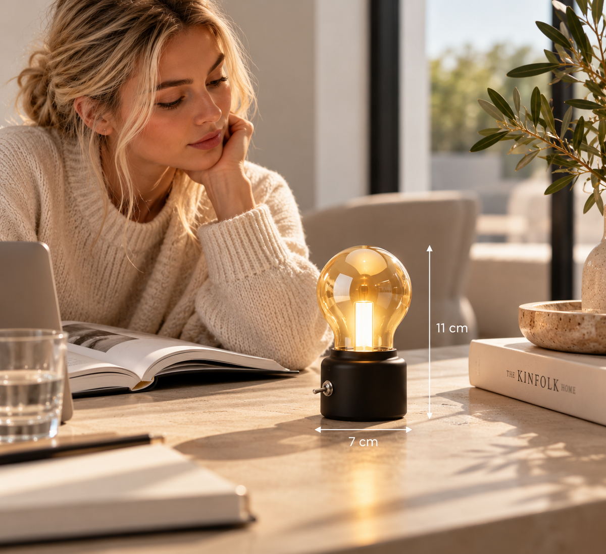 ASCEND 21 Retro Glow Black – LED Tischlampe im Vintage Design – Dekorative Nachttischlampe mit warmem Licht & Kippschalter – Kleine Retro Tischleuchte in Glühbirnen-Optik für Schlafzimmer, Wohnzimmer & Schreibtisch – Schwarz, 11 cm
