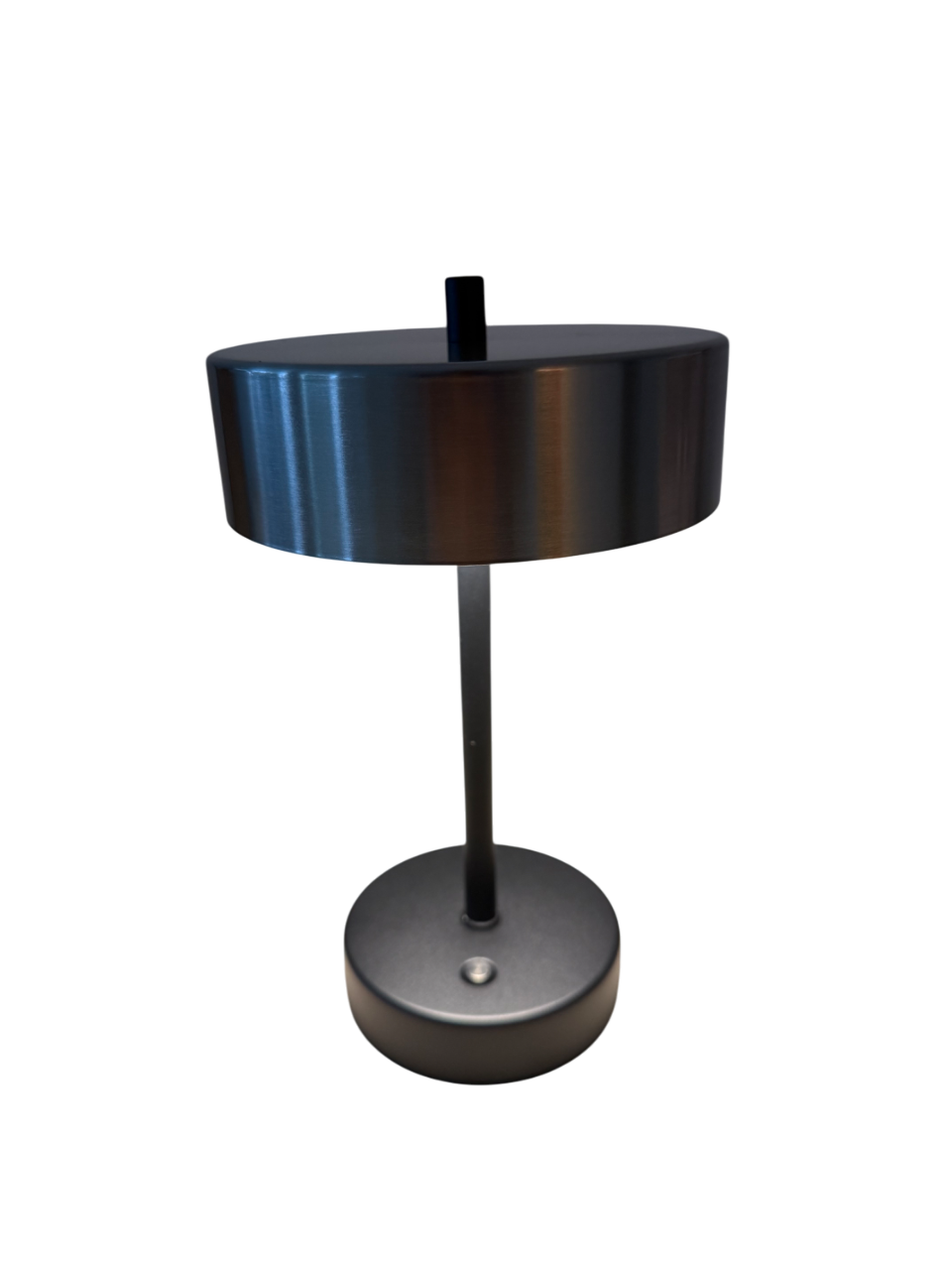 Steel Dot – Runde LED-Tischleuchte aus Metall mit Akku